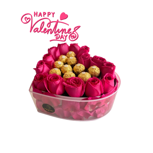Coffret Cœur Roses & Chocolats – Spécial Saint-Valentin